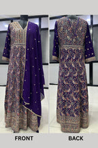 Anarkali Dress for Sangeet in Purple Georgette with Zari & Resham Work