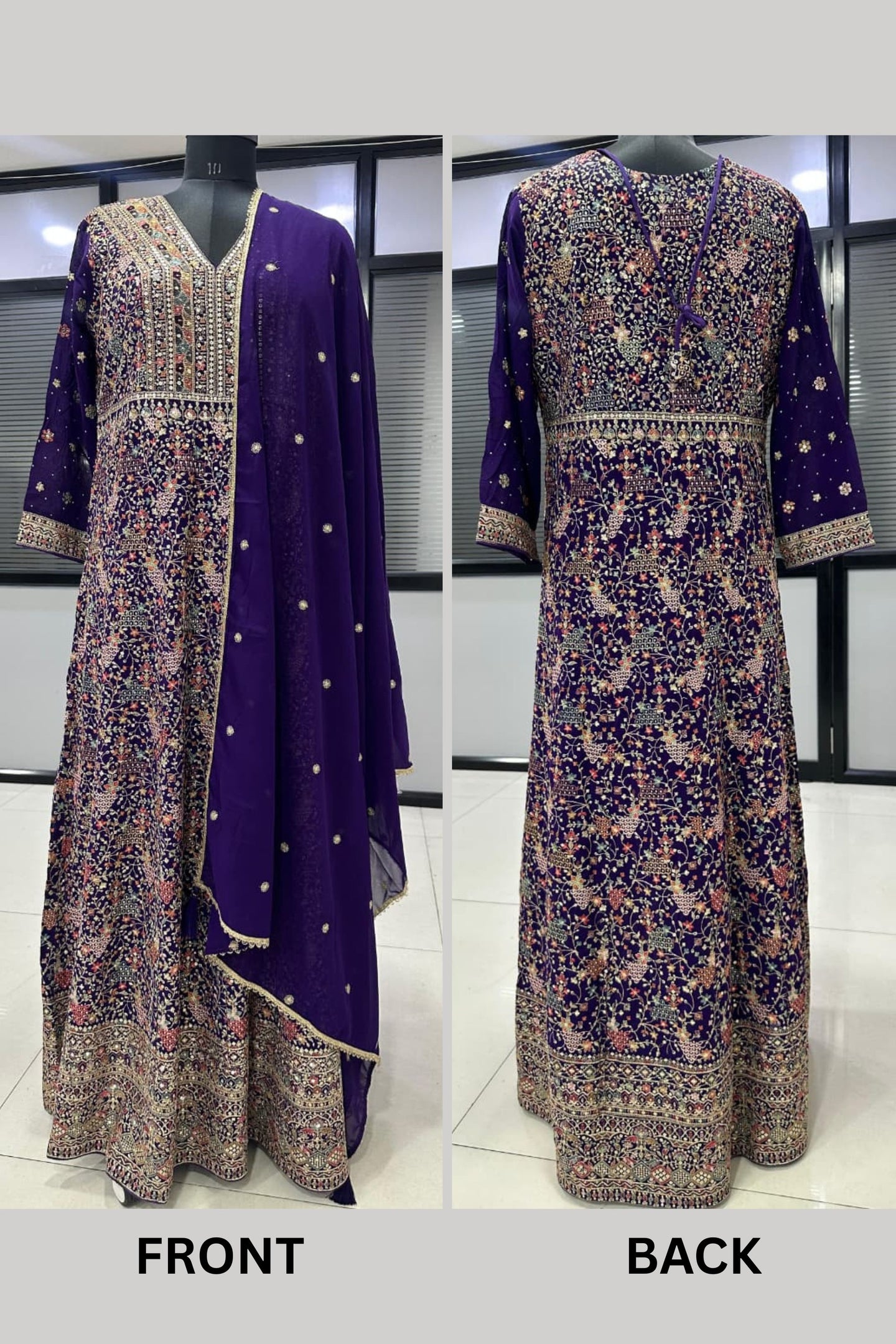 Anarkali Dress for Sangeet in Purple Georgette with Zari & Resham Work