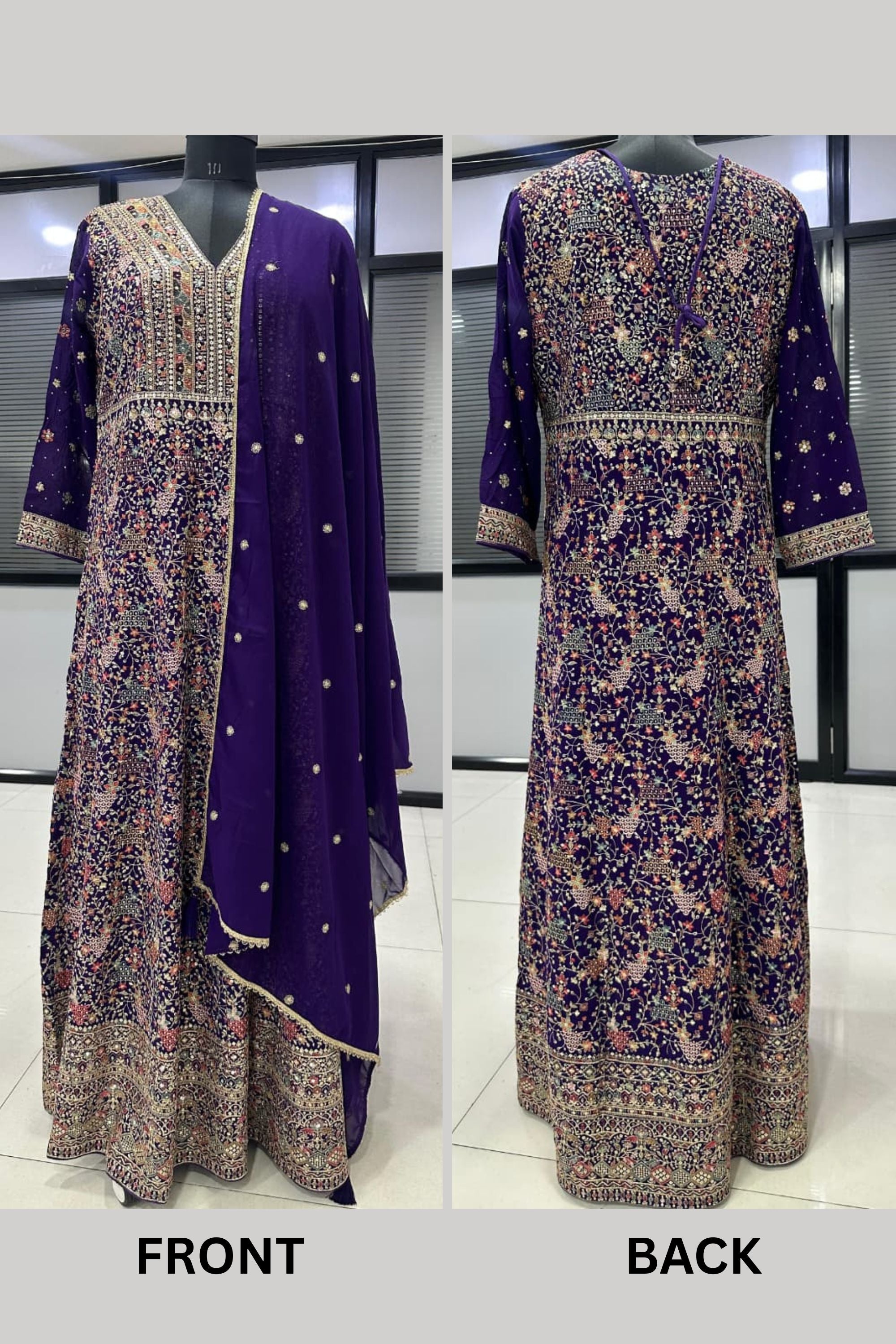 Anarkali Dress for Sangeet in Purple Georgette with Zari & Resham Work