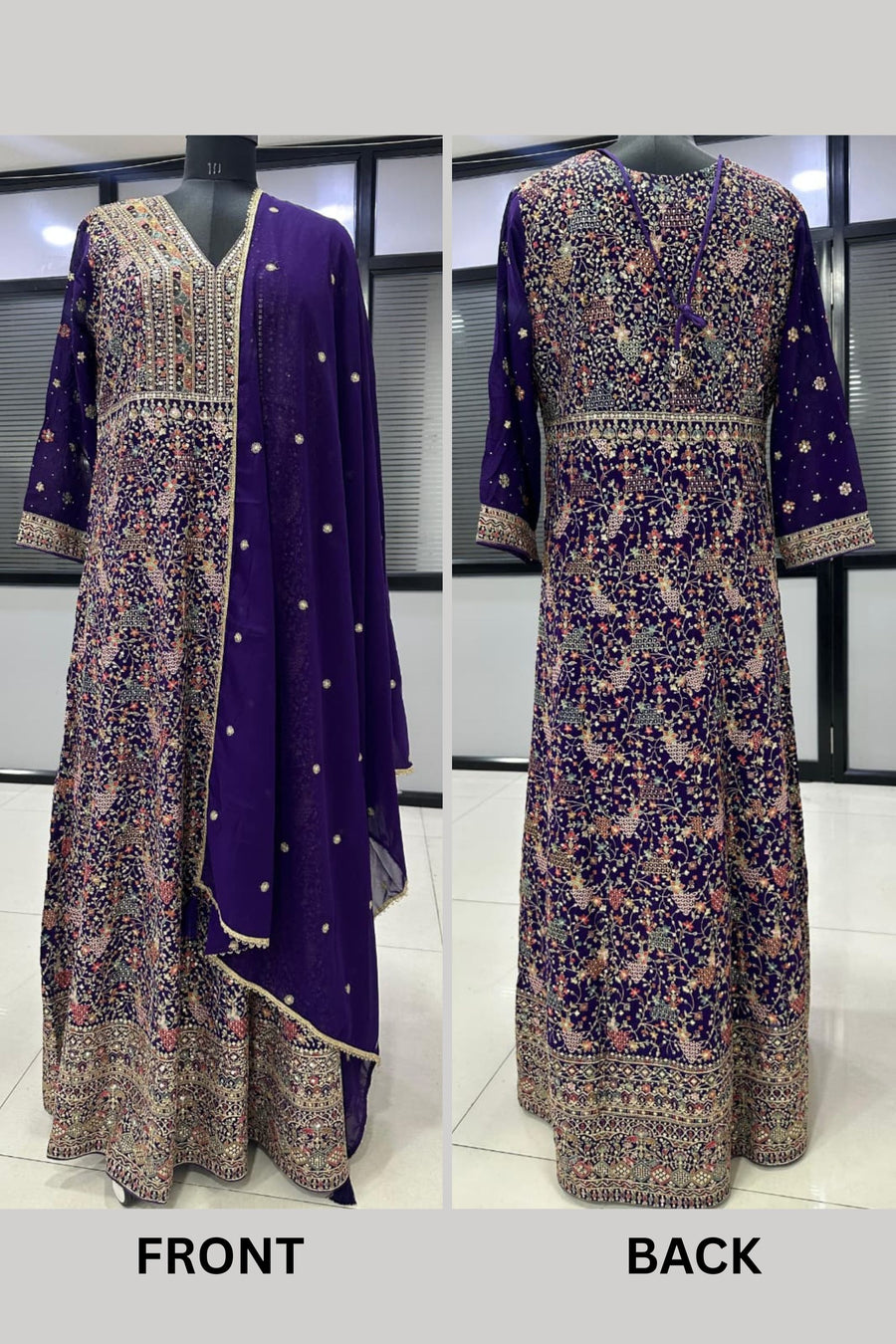 Anarkali Dress for Sangeet in Purple Georgette with Zari & Resham Work