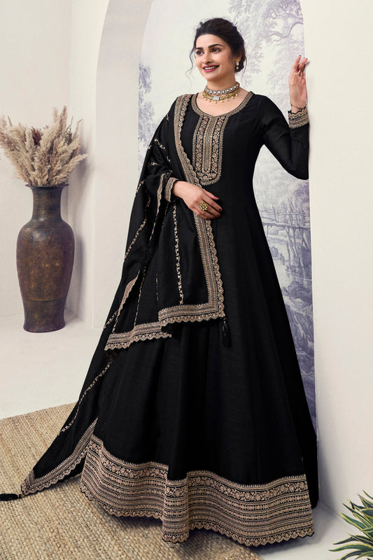 Black Georgette Silk Floor Length Long Anarkali Suit For Indian Festivals & Pakistani Weddings Dress - Embroidery Work