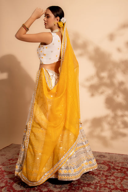 Yellow Georgette Lehenga Choli For Indian Festivals & Wedding - Thread Embroidery Work, Sequence Embroidery Work