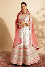 Reddish Pink Georgette Lehenga Choli For Indian Festivals & Wedding - Thread Embroidery Work, Sequence Embroidery Work