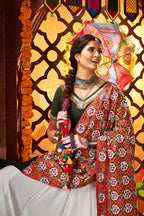 White Viscose Cotton Garba Chaniya Choli For Navratri Indian Festival 9 Meter Flair - Thread Embroidery Work, Real Mirror Work