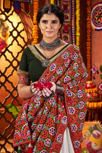 White Viscose Cotton Garba Chaniya Choli For Navratri Indian Festival 9 Meter Flair - Thread Embroidery Work, Real Mirror Work