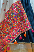 Teal Viscose Navratri Garba Cotton Chaniya Choli For Garba Indian Festivals 9 Meter Flair - Kutchi Patch Work, Real Mirror Work, Thread Embroidery Work