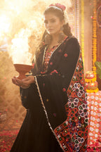 Black Viscose Cotton Navratri Chaniya Choli For Indian Garba 9 Meters Flair - Kutchi Patch Work, Thread Embroidery Work, Real Mirror Work