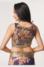 Purple Organza Silk Floral Saree Blouse With Underskirt & Fall Pico For Indian & Pakistani Wedding Festival - Sequins & Thread Embroidery Work, Print Work