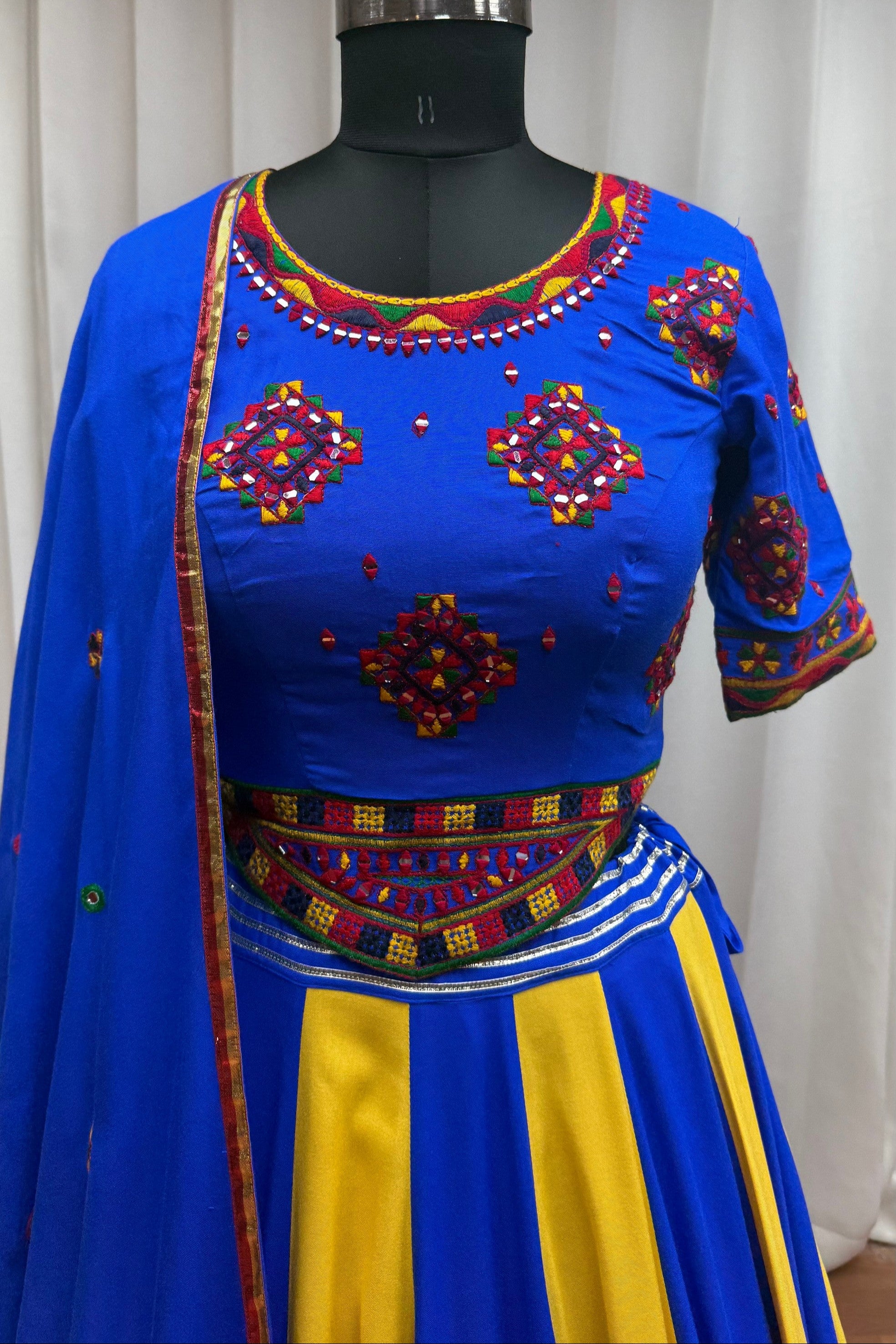 Purple Viscose Cotton Navratri Garba Chaniya Choli For Festivals 9.5 Meter Flair - Real Mirror Work, Thread Embroidery Work