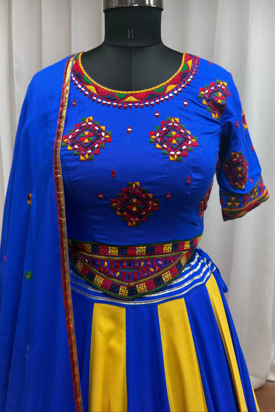 Purple Viscose Cotton Navratri Garba Chaniya Choli For Festivals 9.5 Meter Flair - Real Mirror Work, Thread Embroidery Work