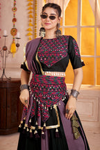 Black Viscose Cotton Navratri Festival Chaniya Choli For Garba Indian 9 Meters Flair - Thread Embroidery Work, Kutchi Patch Work, Real Mirror Work