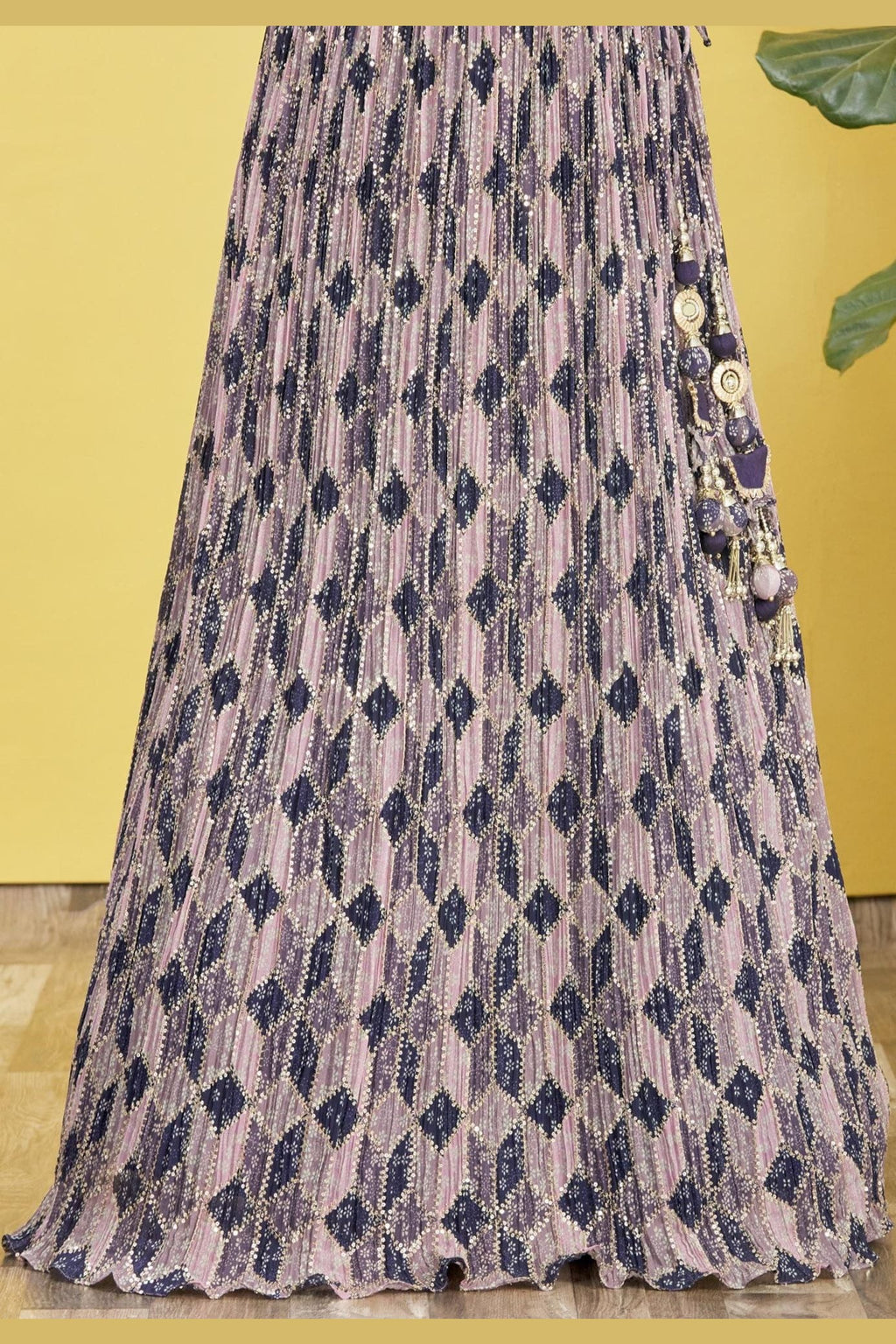 Navy Blue Slub Silk Lehenga Choli For Indian & Pakistani Wedding Festival - Sequins & Thread Embroidery Work, Zari Work, Print Work, Real Mirror Work