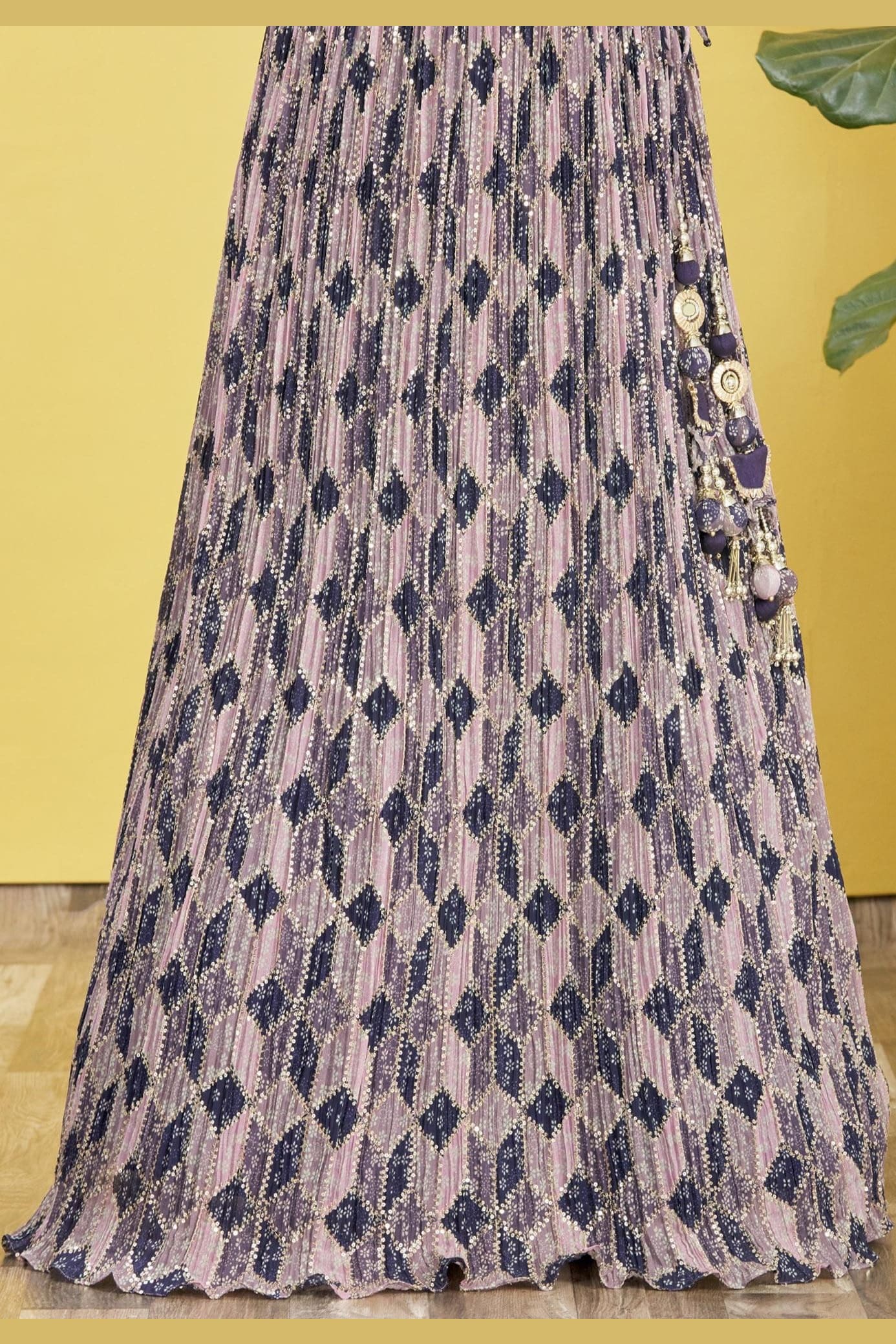 Navy Blue Slub Silk Lehenga Choli For Indian & Pakistani Wedding Festival - Sequins & Thread Embroidery Work, Zari Work, Print Work, Real Mirror Work