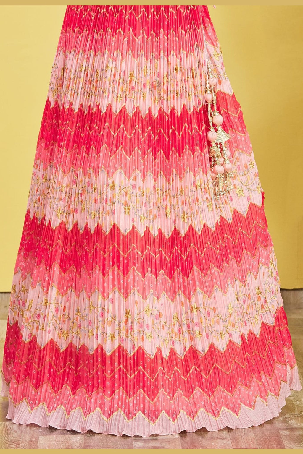 Pink Slub Silk Lehenga Choli For Indian & Pakistani Wedding Festival - Sequins & Thread Embroidery Work, Zari Work, Print Work, Real Mirror Work