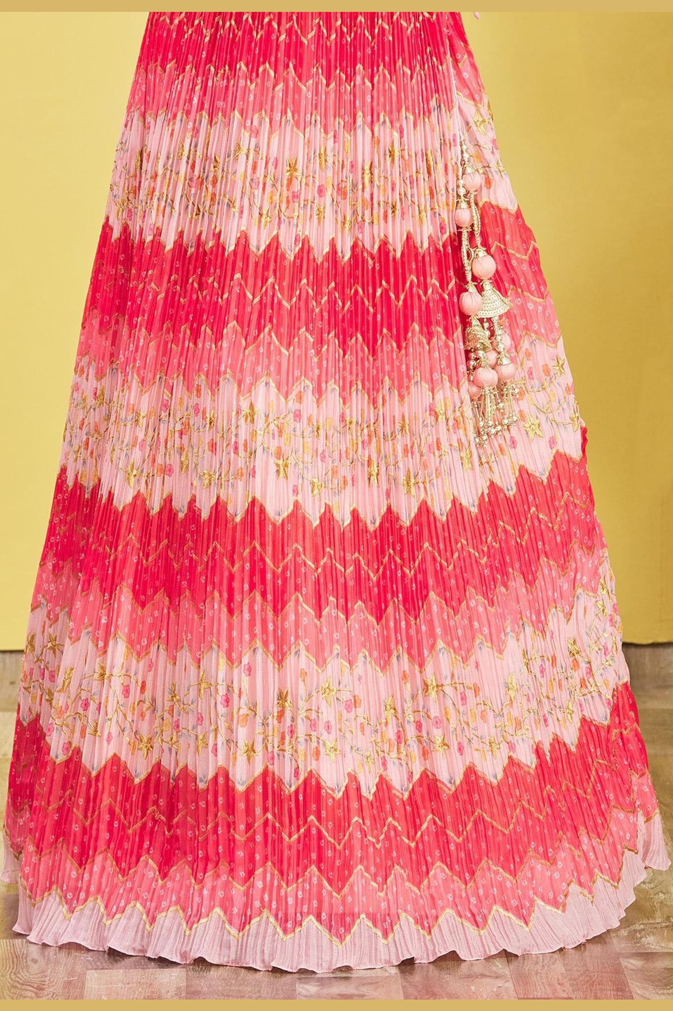 Pink Slub Silk Lehenga Choli For Indian & Pakistani Wedding Festival - Sequins & Thread Embroidery Work, Zari Work, Print Work, Real Mirror Work