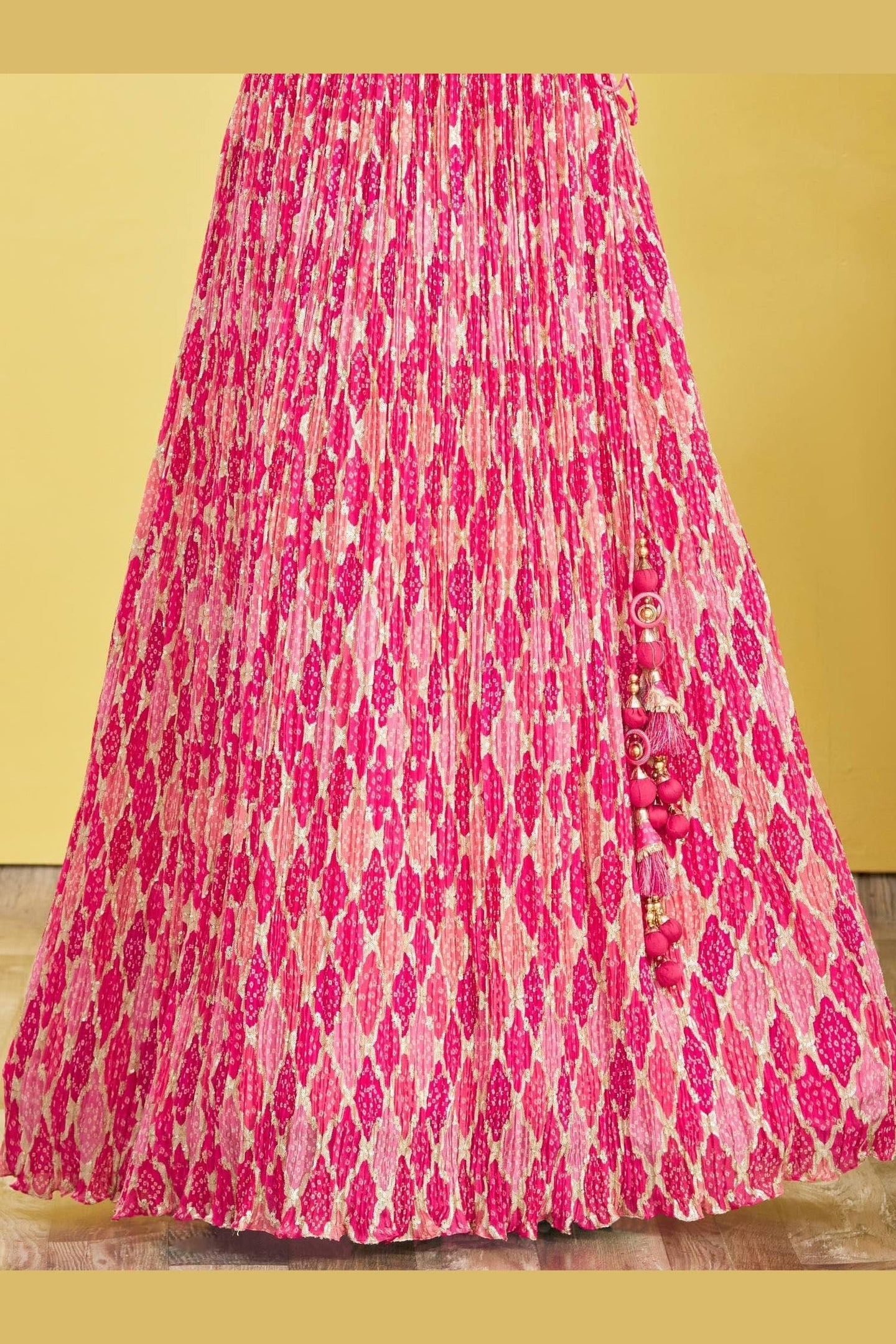 Pink Slub Silk Lehenga Choli For Indian & Pakistani Wedding Festival - Sequins & Thread Embroidery Work, Zari Work, Print Work, Real Mirror Work