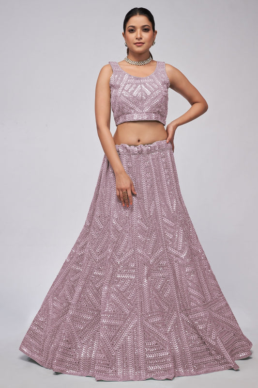 Light Purple Soft Net Lehenga Choli For Indian Festivals & Weddings - Sequins Work, Dori Work, Zarkan Work