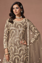 Light Brown Ladies Dress For Engagement - Sharara Suit With Embroidery