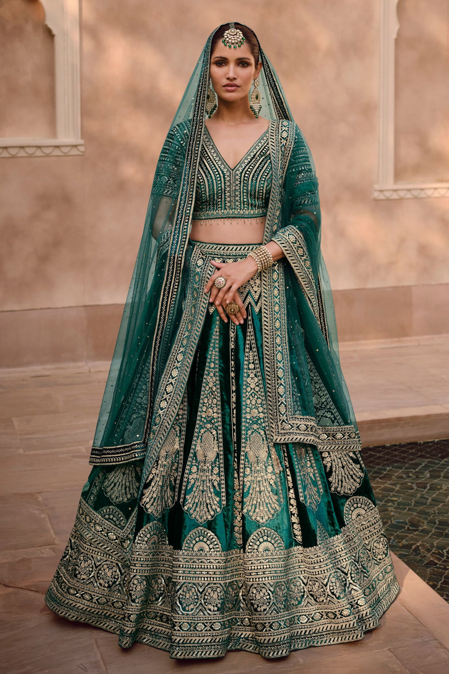 Teal Lycra Silk Lehenga Choli Handwork Blouse For Indian Festivals & Weddings - Embroidery Work, Handwork