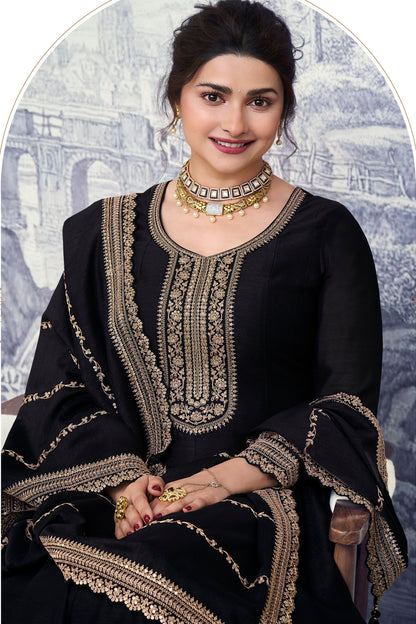 Black Georgette Silk Floor Length Long Anarkali Suit For Indian Festivals & Pakistani Weddings Dress - Embroidery Work