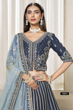 Navy Blue Art Silk Lehenga Choli For Indian & Pakistani Wedding Festival - Thread & Sequence Embroidery Work