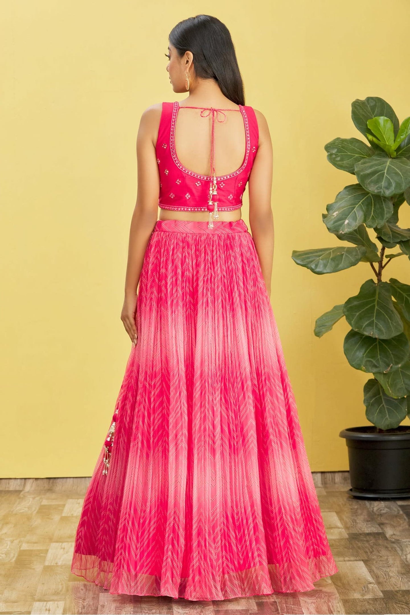 Pink Slub Silk Lehenga Choli For Indian & Pakistani Wedding Festival - Sequins & Thread Embroidery Work, Zari Work, Print Work, Real Mirror Work