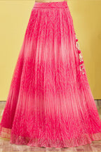 Pink Slub Silk Lehenga Choli For Indian & Pakistani Wedding Festival - Sequins & Thread Embroidery Work, Zari Work, Print Work, Real Mirror Work