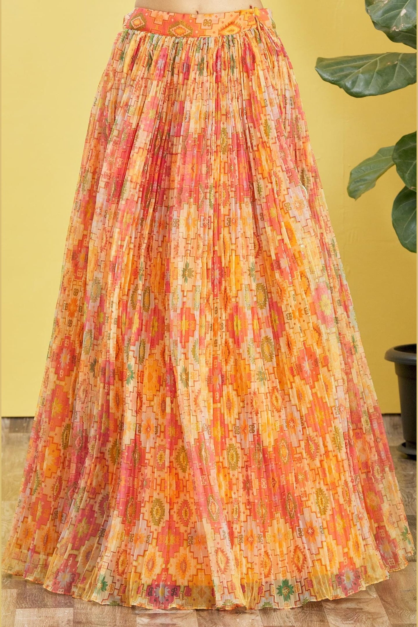 Orange Slub Silk Lehenga Choli For Indian & Pakistani Wedding Festival - Sequins & Thread Embroidery Work, Zari Work, Print Work, Real Mirror Work