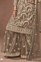 Light Brown Ladies Dress For Engagement - Sharara Suit With Embroidery