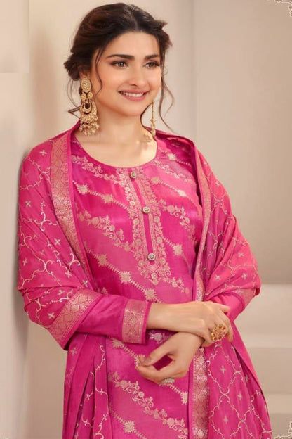 Pink Zari Dola Jacquard Salwar Kameez Suit For Indian Festivals & Pakistani Weddings Dress