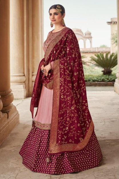 Baby Pink Georgette Silk Plus Size Upto 9XL Size Kameez and Skirt Suit For Indian Wedding & Festival - Embroidery Work