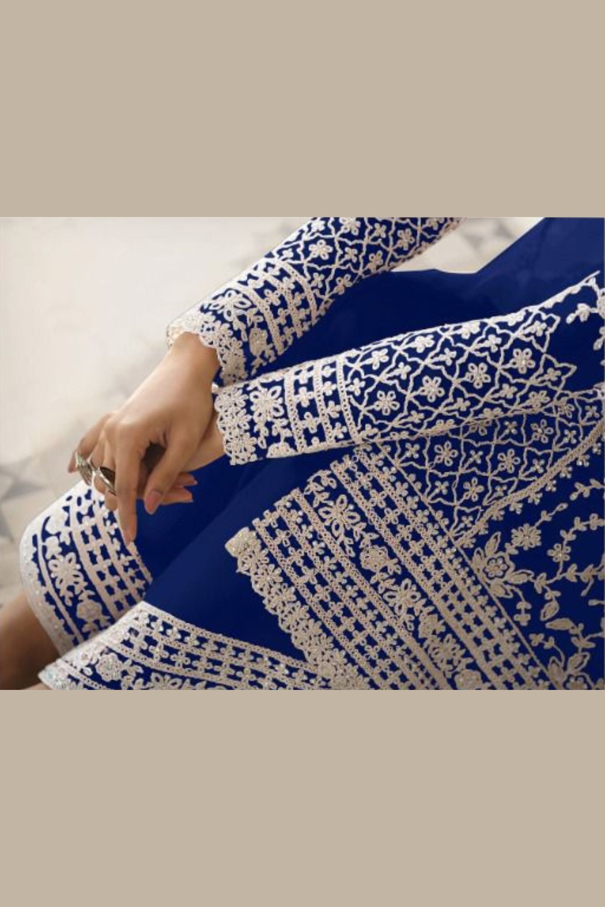 Blue Net & Cording Work Salwar Kameez Plazzo Suit For Indian Wedding & Festival - Embroidery Work, Cording Work