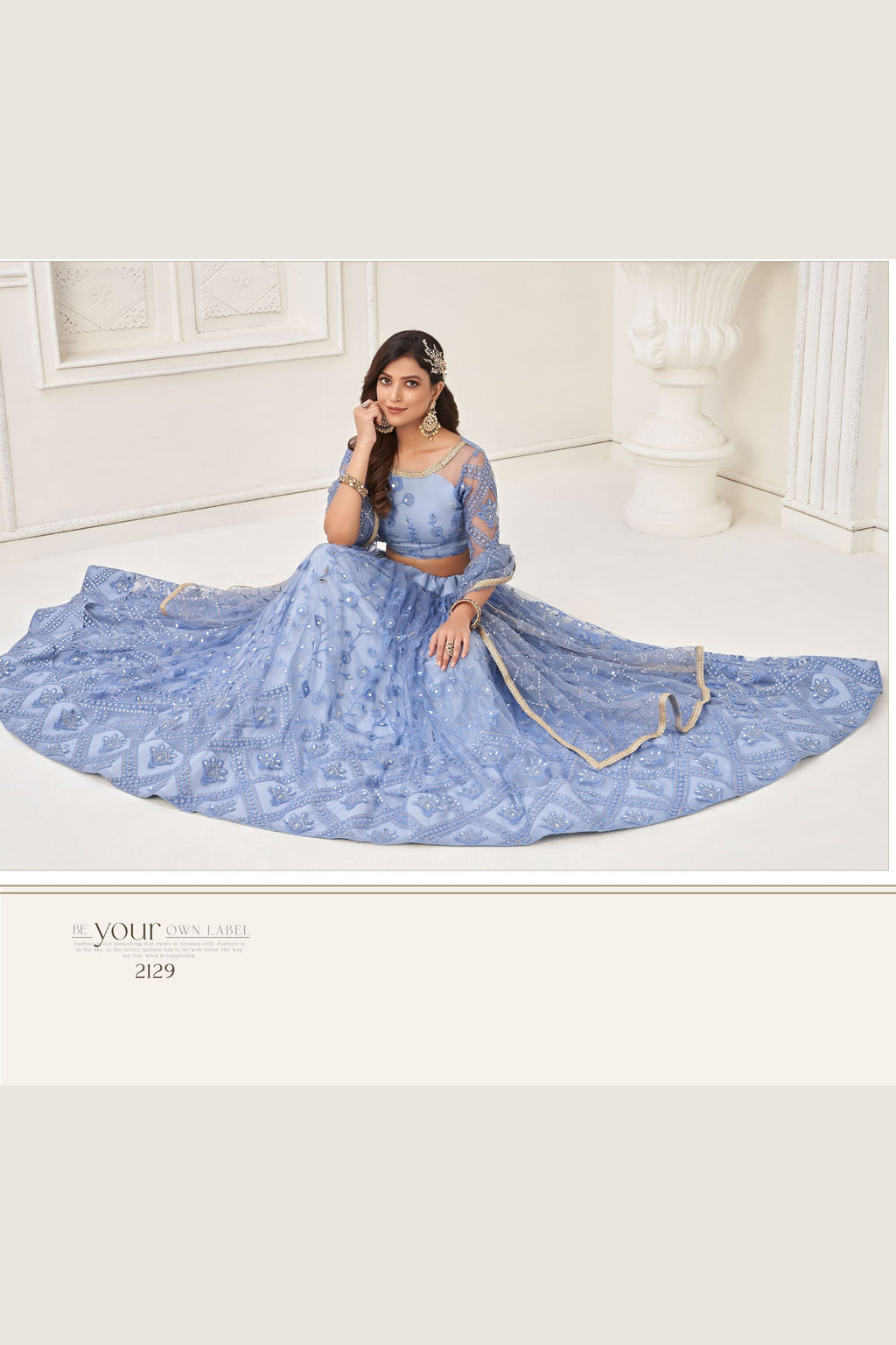 Light Purple Net Embroidered Lehenga Choli For Indian Festival & Weddings - Embroidery Work