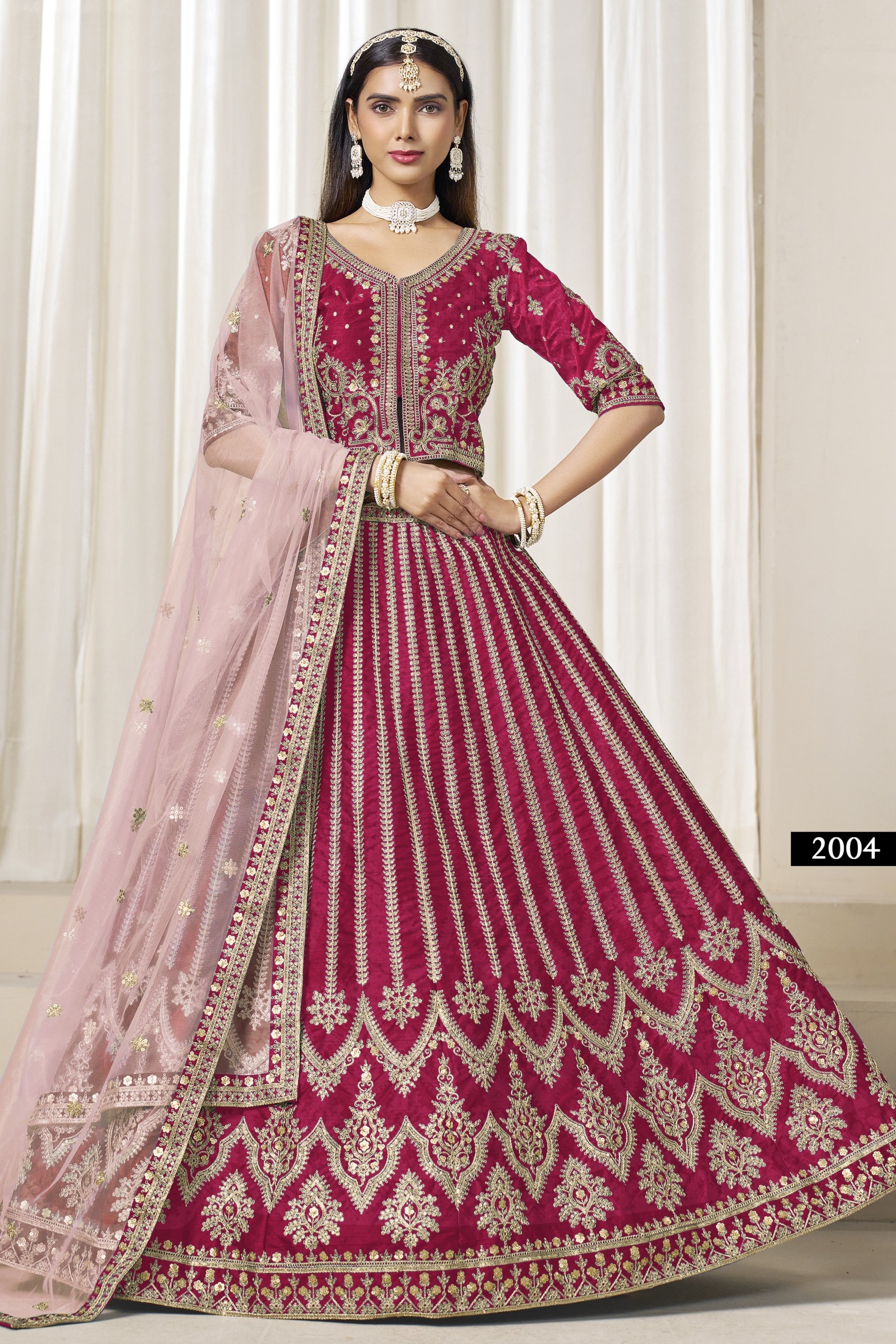 Red Art Silk Lehenga Choli For Indian & Pakistani Wedding Festival - Thread Embroidery Work, Embroidery Work