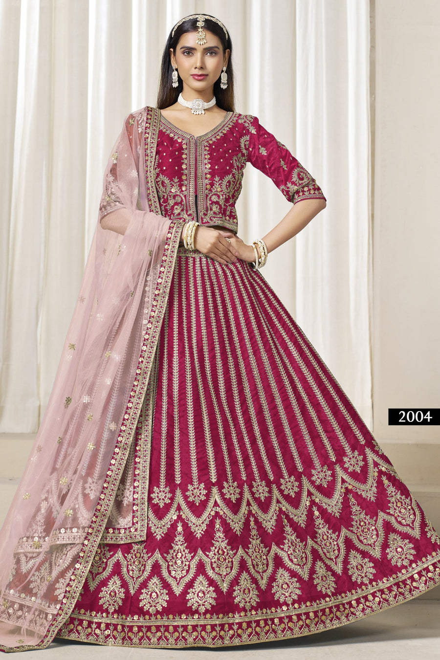 Red Art Silk Lehenga Choli For Indian & Pakistani Wedding Festival - Thread Embroidery Work, Embroidery Work