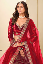 Red Velvet Marriage Lehenga Choli with Sequins