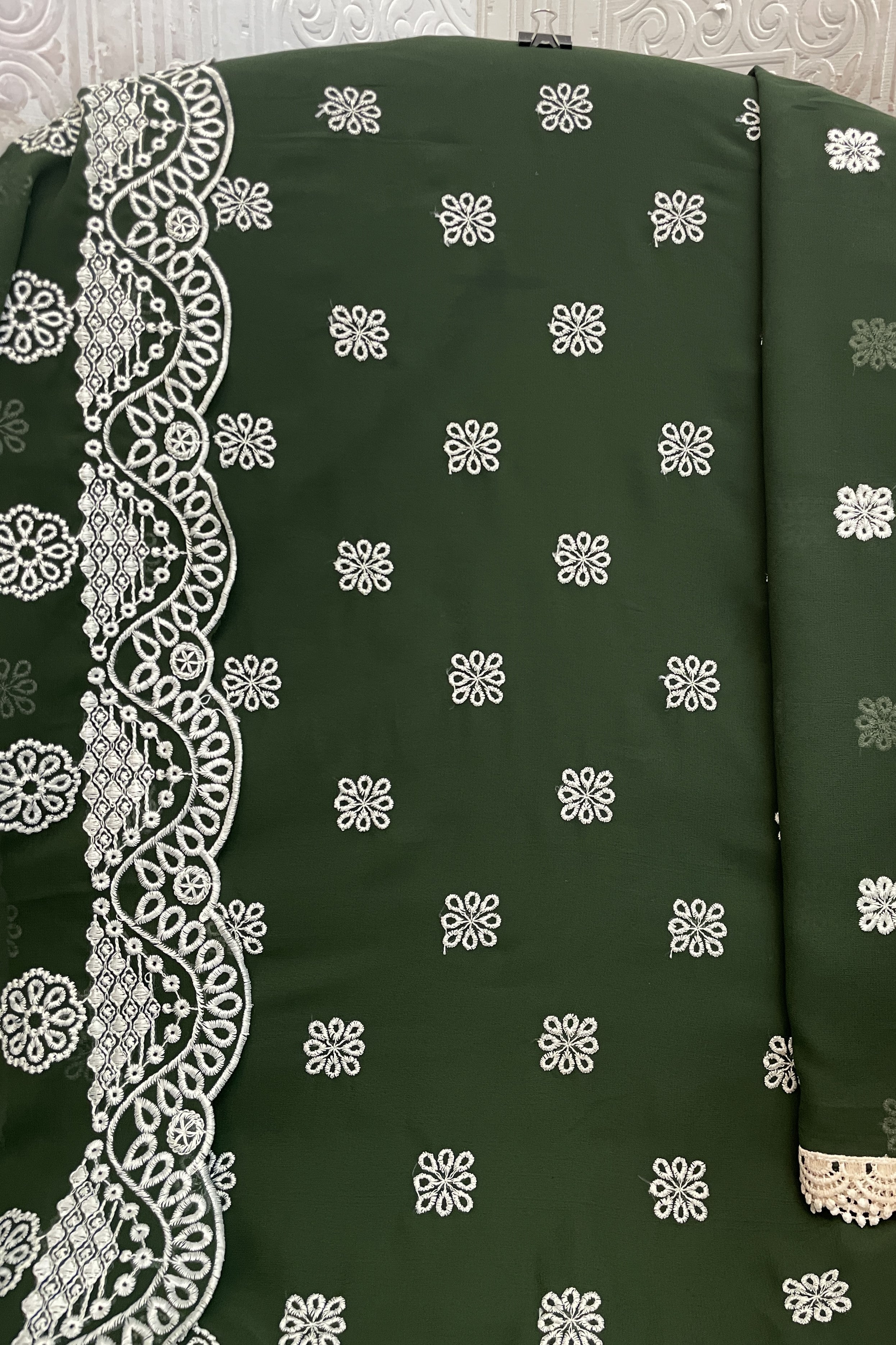 Dark Green Georgette Kameez With Pant For Indian & Pakistani Wedding Festival - Embroidery Work