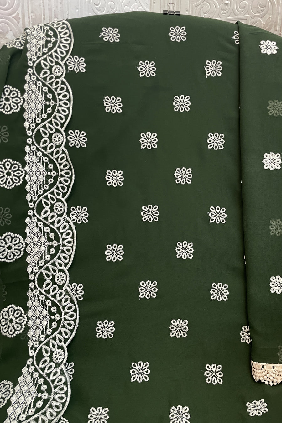 Dark Green Georgette Kameez With Pant For Indian & Pakistani Wedding Festival - Embroidery Work