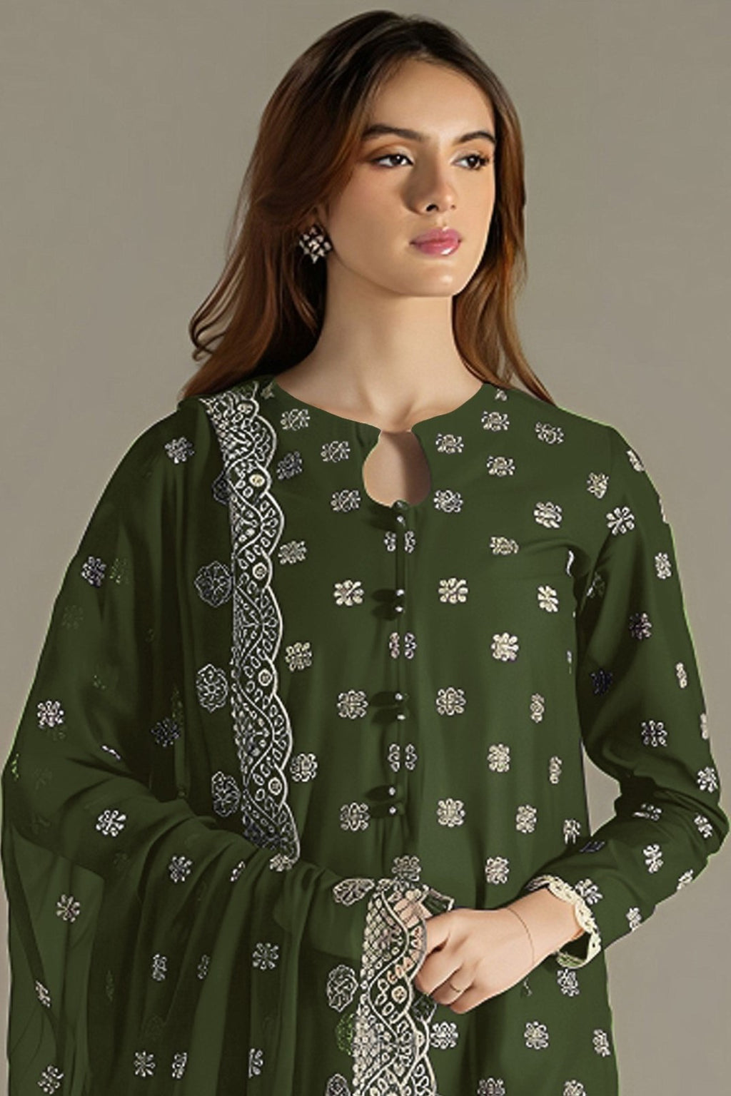 Dark Green Georgette Kameez With Pant For Indian & Pakistani Wedding Festival - Embroidery Work