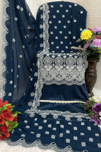 Teal Georgette Kameez With Pant For Indian & Pakistani Wedding Festival - Embroidery Work