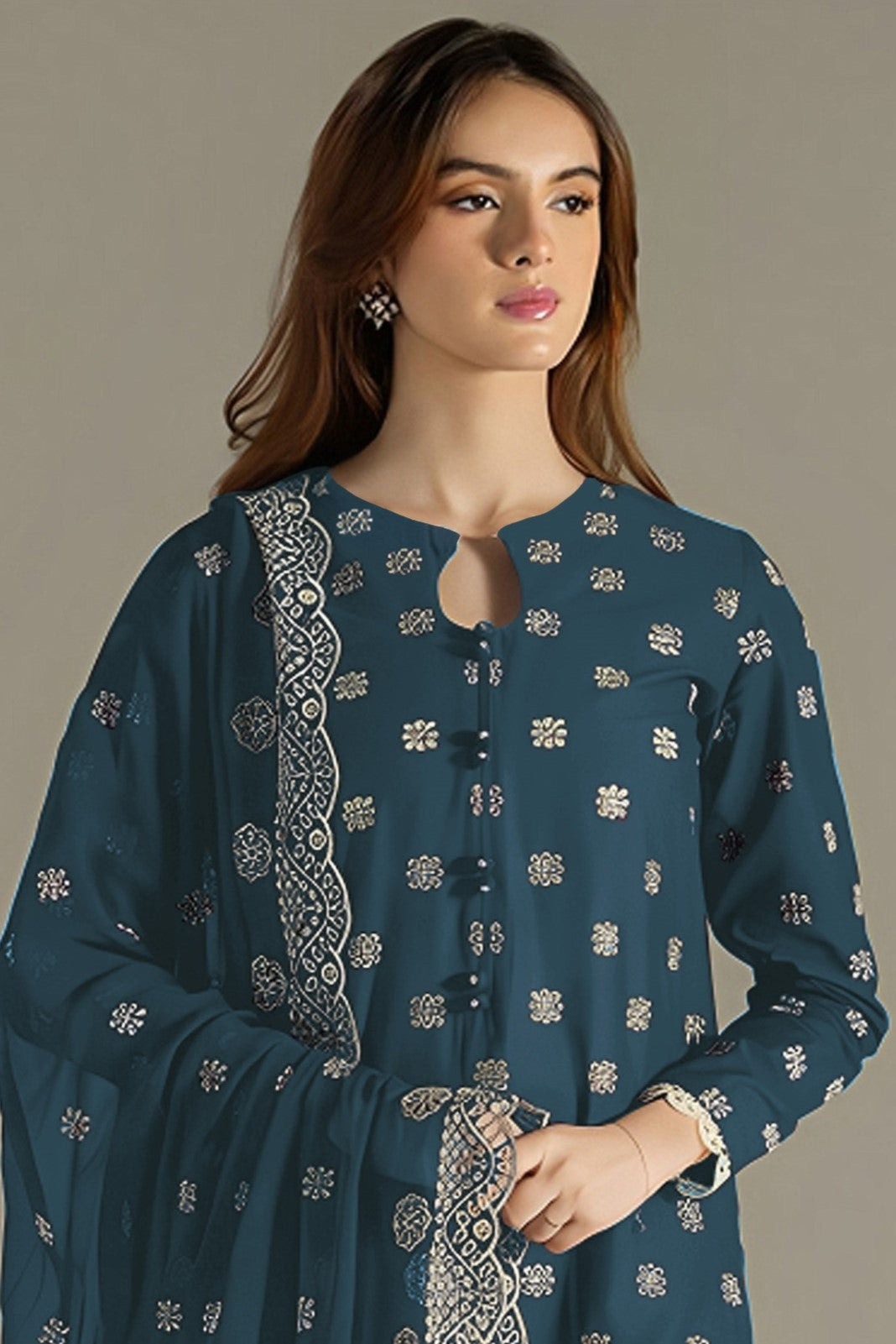 Teal Georgette Kameez With Pant For Indian & Pakistani Wedding Festival - Embroidery Work