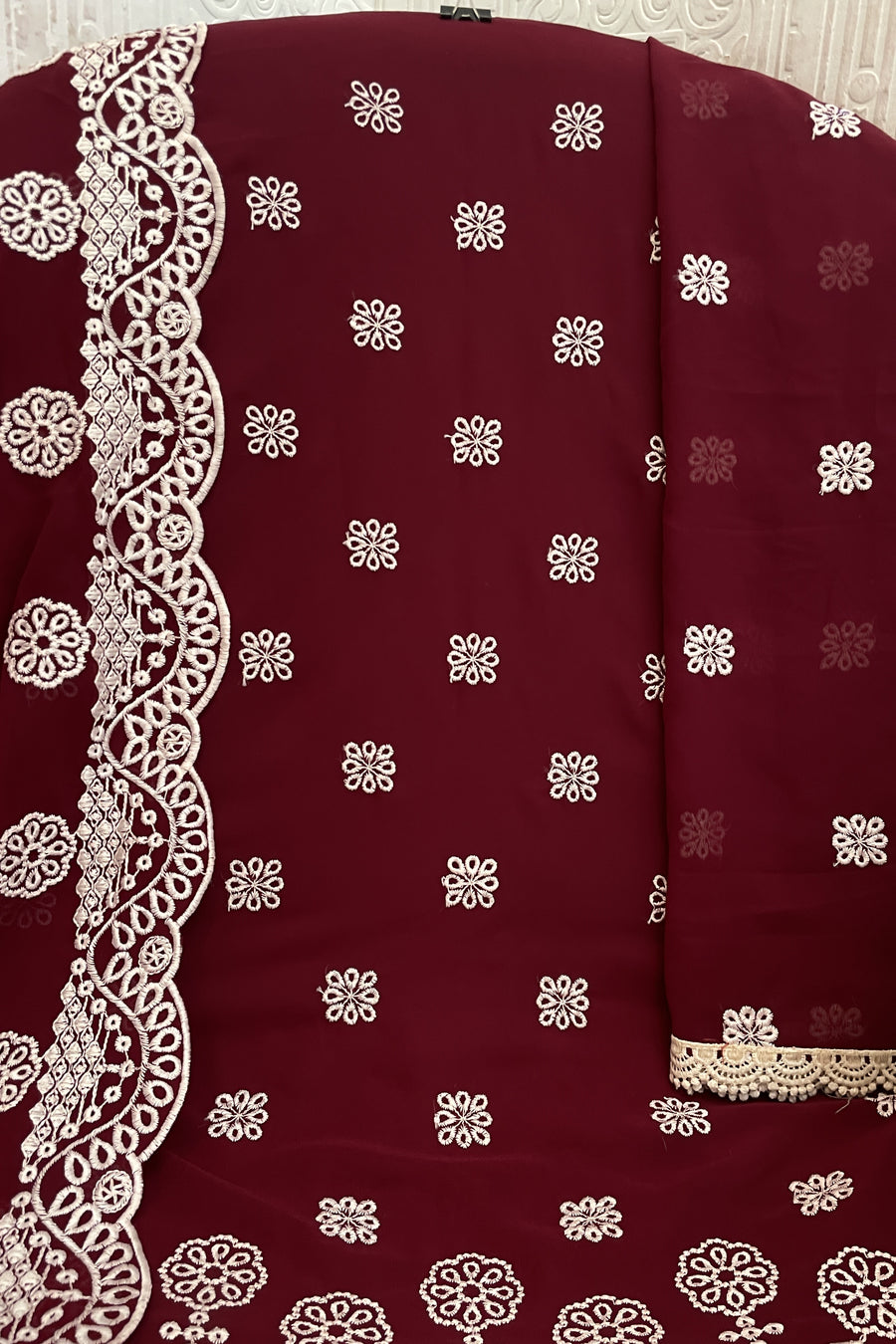 Maroon Georgette Kameez With Pant For Indian & Pakistani Wedding Festival - Embroidery Work