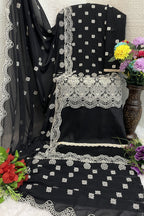 Black Georgette Kameez With Pant For Indian & Pakistani Wedding Festival - Embroidery Work