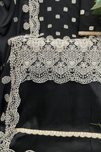 Black Georgette Kameez With Pant For Indian & Pakistani Wedding Festival - Embroidery Work