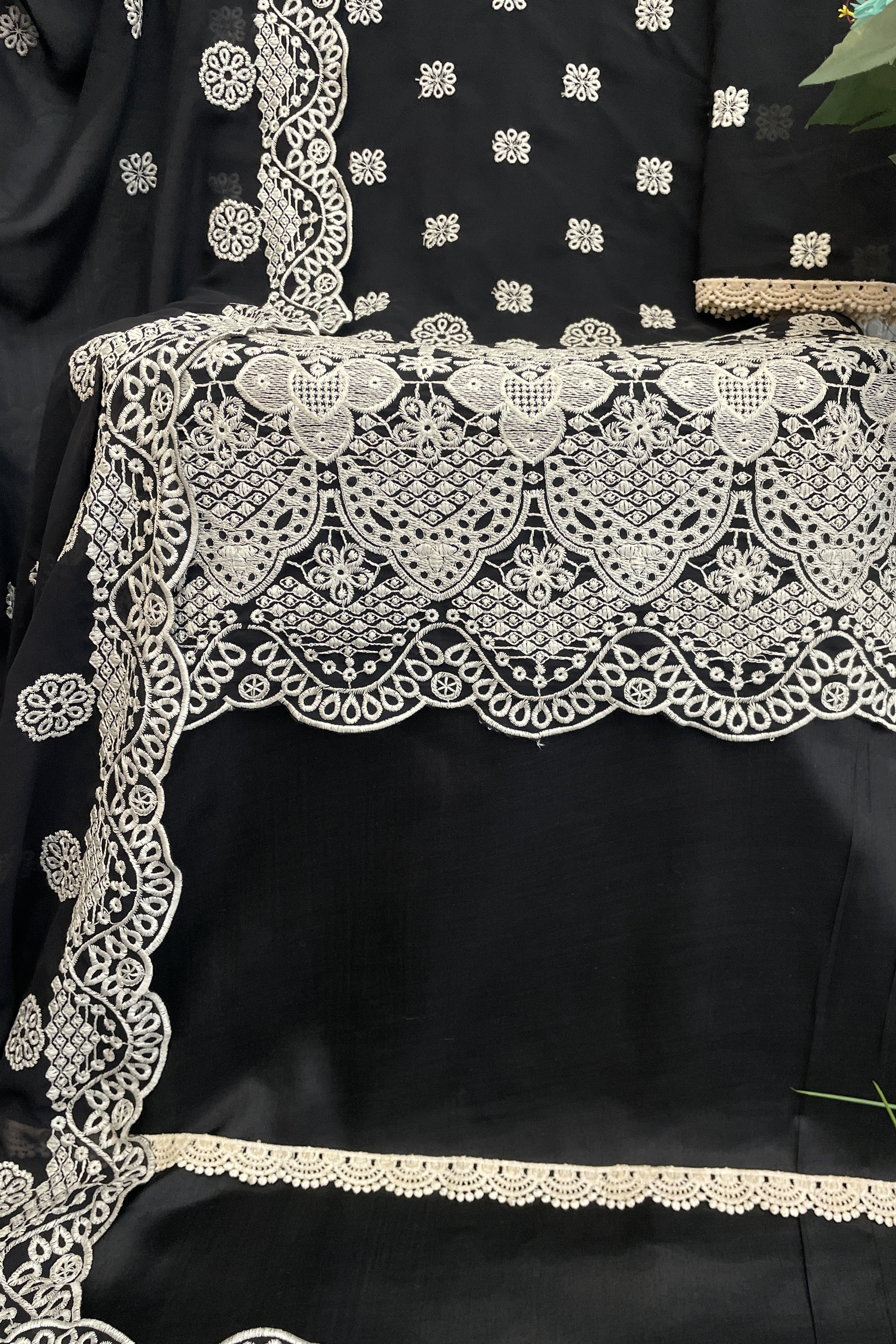 Black Georgette Kameez With Pant For Indian & Pakistani Wedding Festival - Embroidery Work