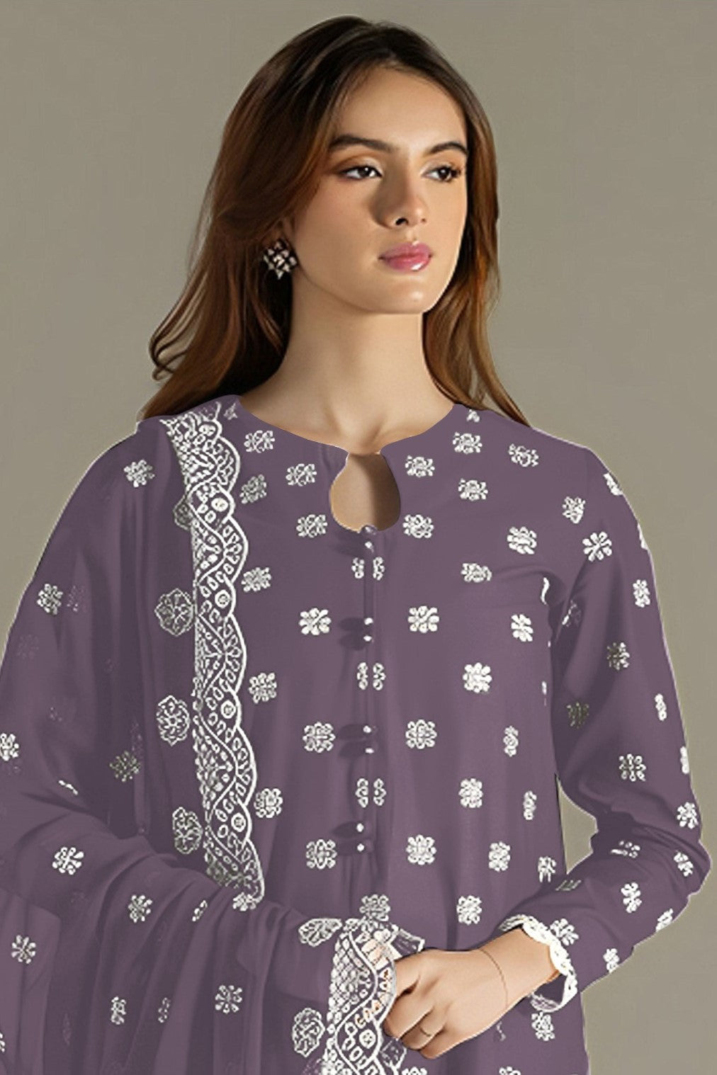 Purple Georgette Kameez With Pant For Indian & Pakistani Wedding Festival - Embroidery Work