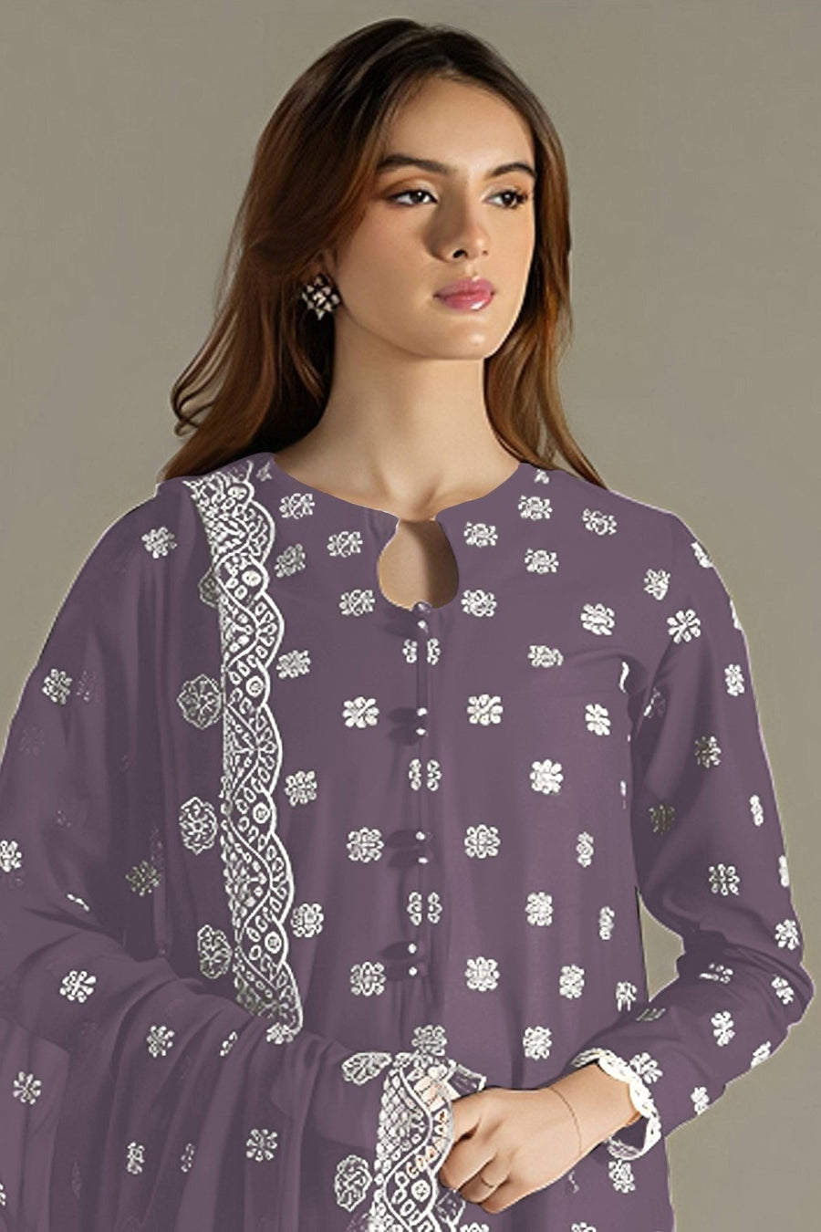 Purple Georgette Kameez With Pant For Indian & Pakistani Wedding Festival - Embroidery Work