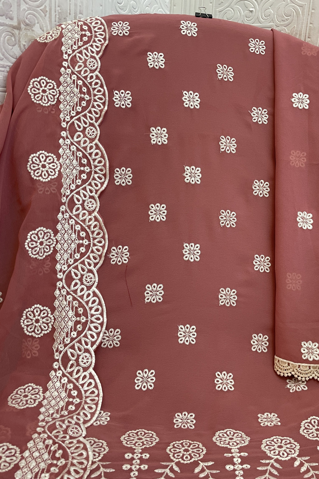 Pink Georgette Kameez With Pant For Indian & Pakistani Wedding Festival - Embroidery Work