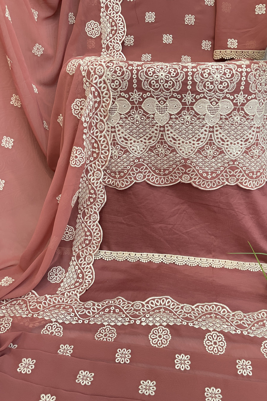 Pink Georgette Kameez With Pant For Indian & Pakistani Wedding Festival - Embroidery Work