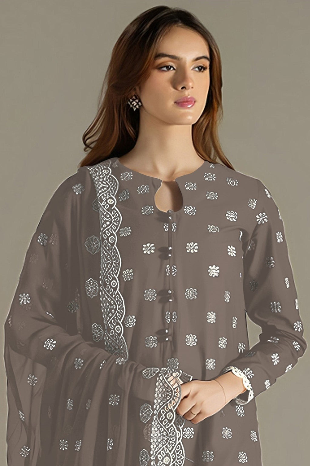 Brown Georgette Kameez With Pant For Indian & Pakistani Wedding Festival - Embroidery Work
